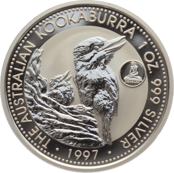 Preview: Australien 1 Dollar 1997 Kookaburra - 1 Unze Feinsilber - Privymark "Dänemark"